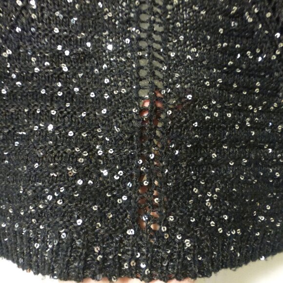 LE CHATEAU black shimmery sequins open front three quarter sleeve cardigan - Picture 7 of 9